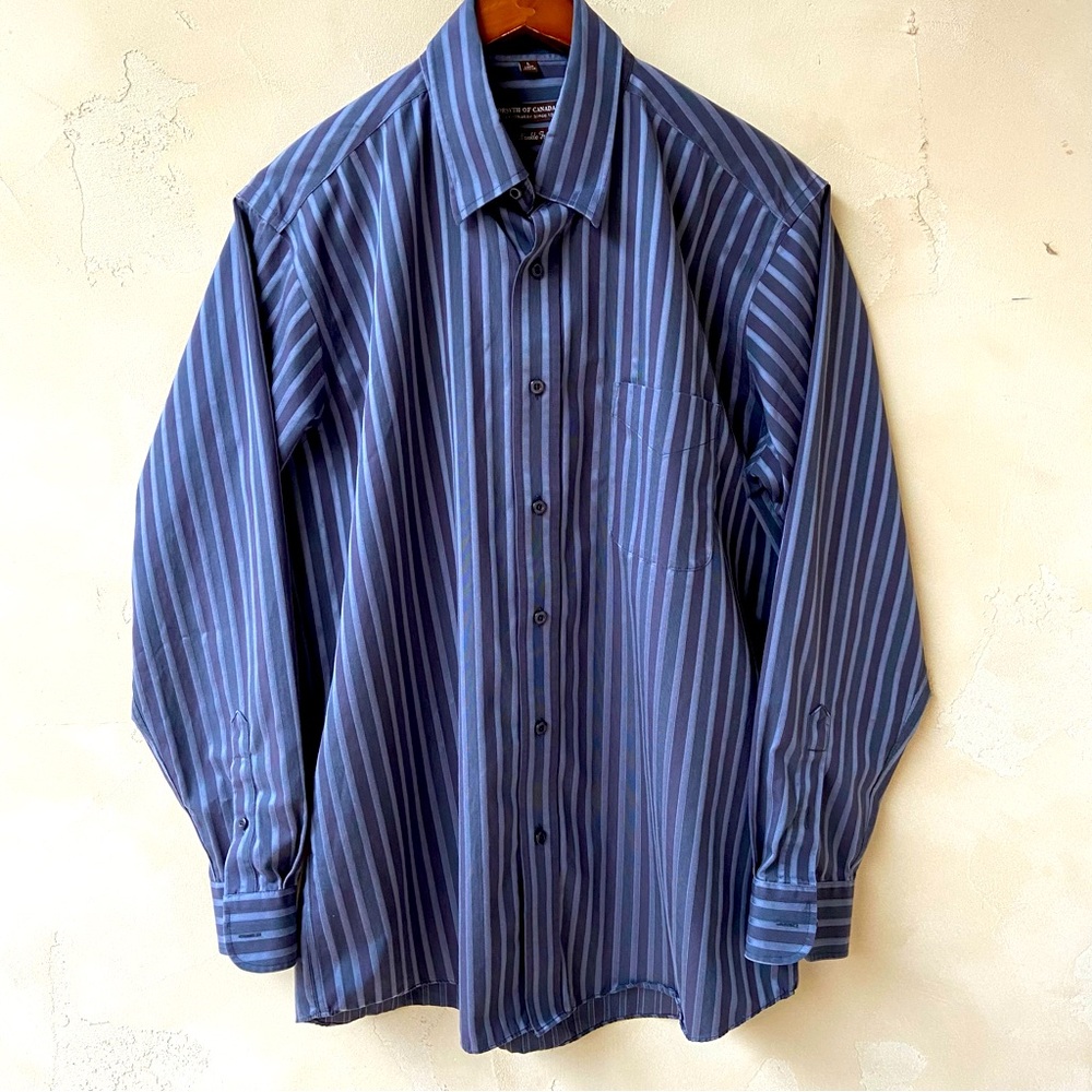 FORSYTE OF CANADA Gray/Black Striped Long Sleeve Button Up Dress Shirt Size L